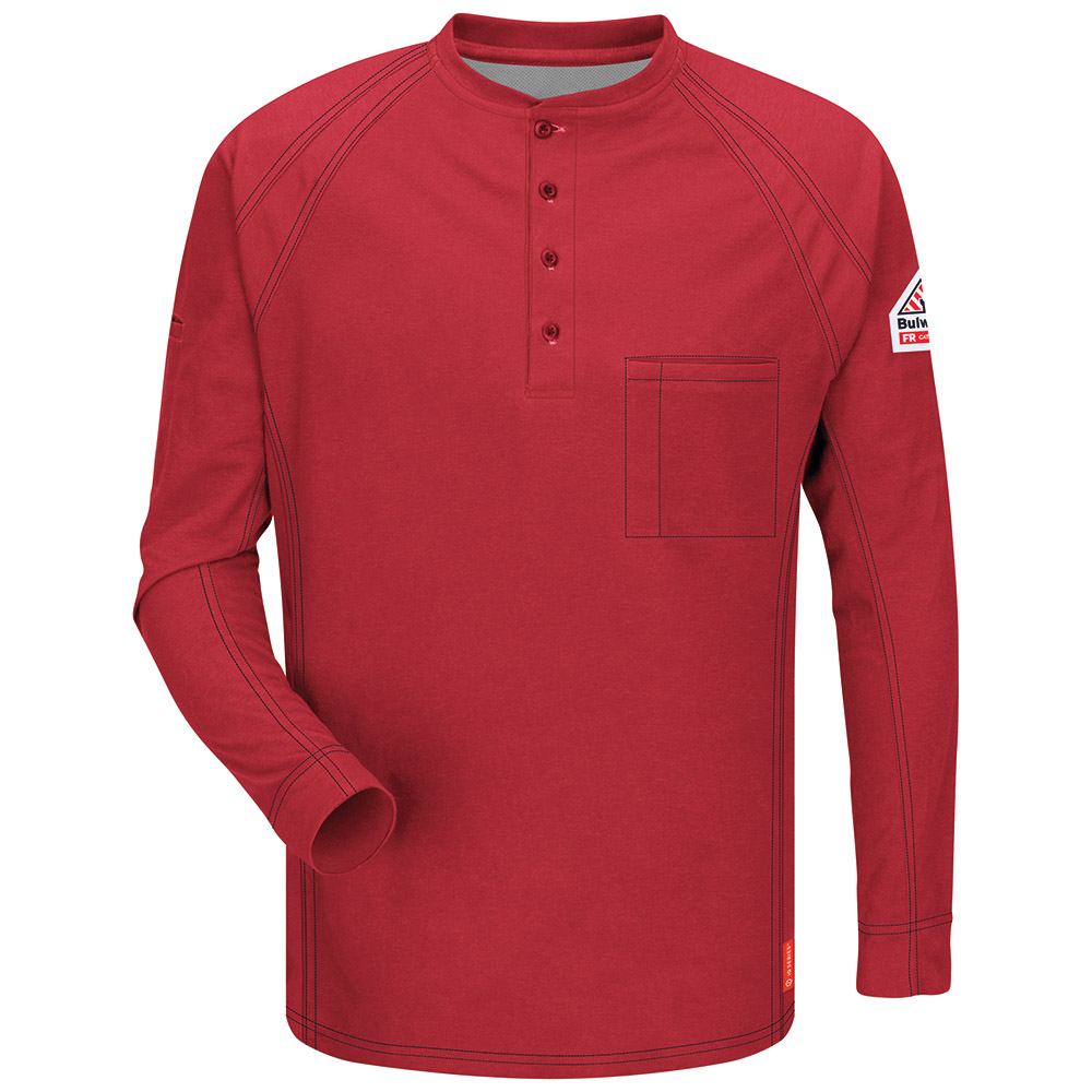 Red henley 2024 long sleeve