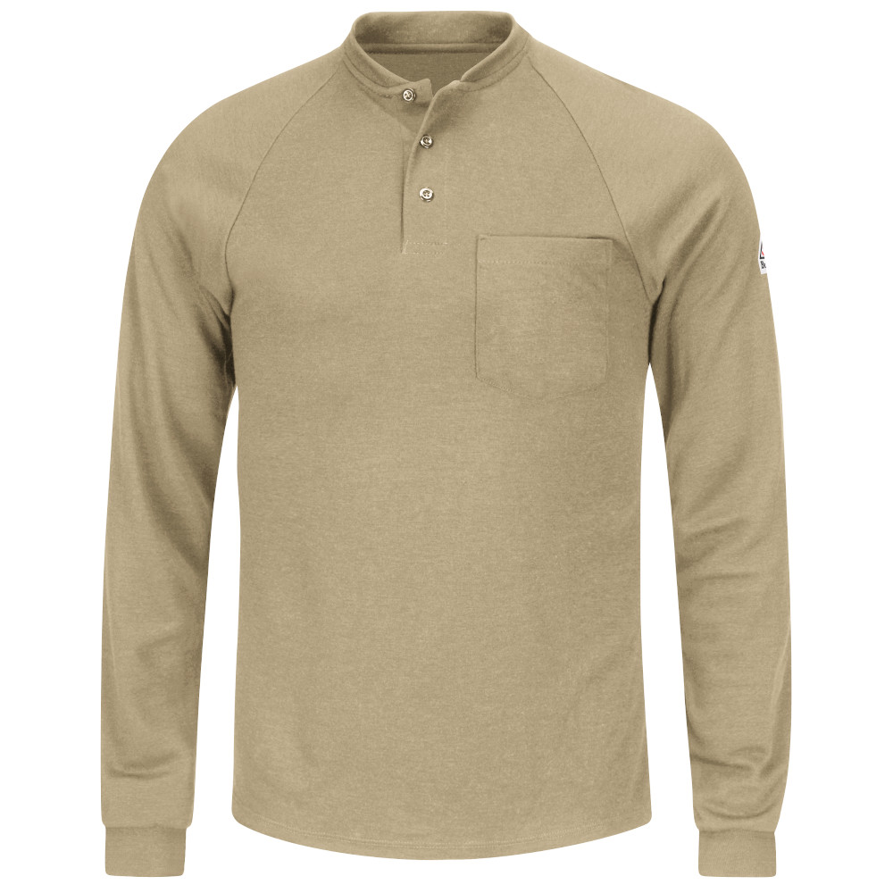 Bulwark Flame Resistant Men's Lightweight Henley - Khaki