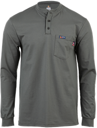 Lapco 6 oz. FR Henley Tee with Pocket - Gray flame, resistant, retardant, grey, lightweight