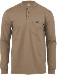 Lapco 6 oz. FR Henley Tee with Pocket - Khaki flame, resistant, retardant, tan, lightweight